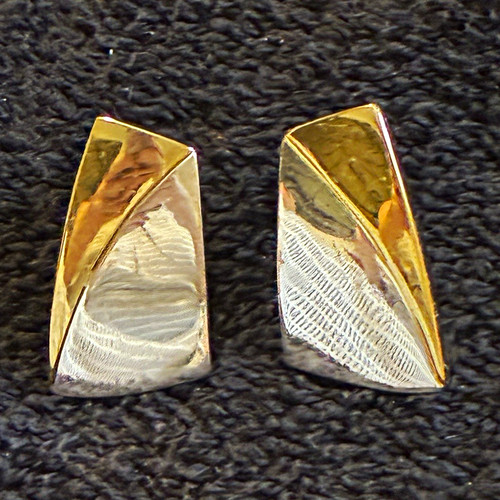 Vintage Signed Napier Two-Tone Gold Silver Trapezoid Clip-On Stud Earrings