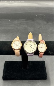 Timex Women's Watch Lot of 3 Rose Gold & Silver Tone Quartz Leather Straps