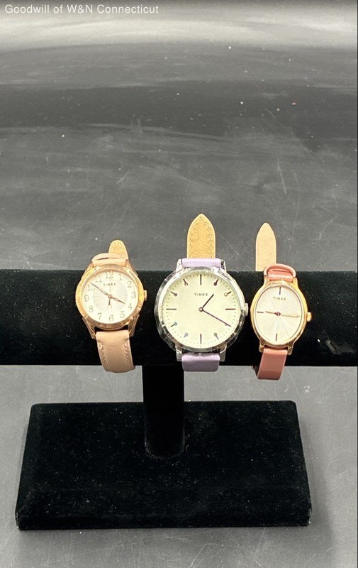 Timex Women's Watch Lot of 3 Rose Gold & Silver Tone Quartz Leather Straps