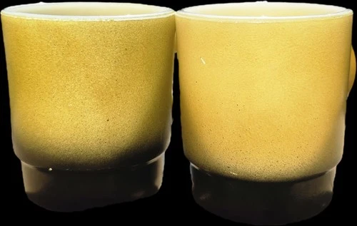 Anchor Hocking Fire King Yellow Ombre Brown Coffee Cup Mug Ribbed Stackable (2)