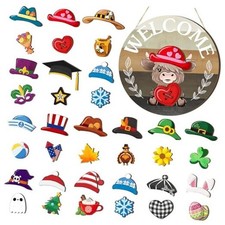 35 Pcs Holiday Interchangeable Highland Cow Welcome Sign Highland Light Brown