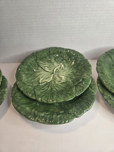 Set Of 6 Rare Vintage 70s Green Pottery Cabbage Leaf Italian Plate By VIETRI - Afbeelding 3 van 11