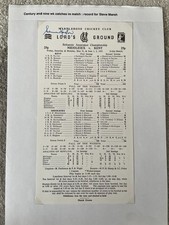 Signed Kent Cricket Scorecard Steve Marsh 9 catches + Century Lords 1991