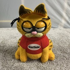 Vtg 1983 Talking Garfield Pull String Plush Toy Red Shirt Animated Eyes 9" Works
