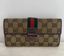 Gucci Long Wallet GG Sherry Line Canvas Brown Authentic