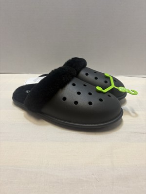 NEW Crocs Classic Fuzz Scuff Slippers Black Womens Size 8 Slip On NWT