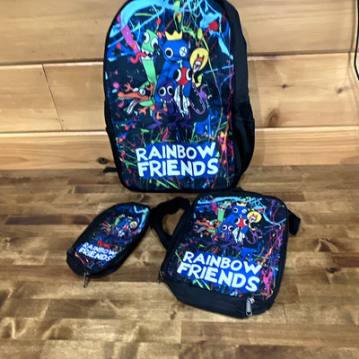 Rainbow Friends Kids Backpack Set Lunch Bag Zip Pouches Black/Multicolor Graphic