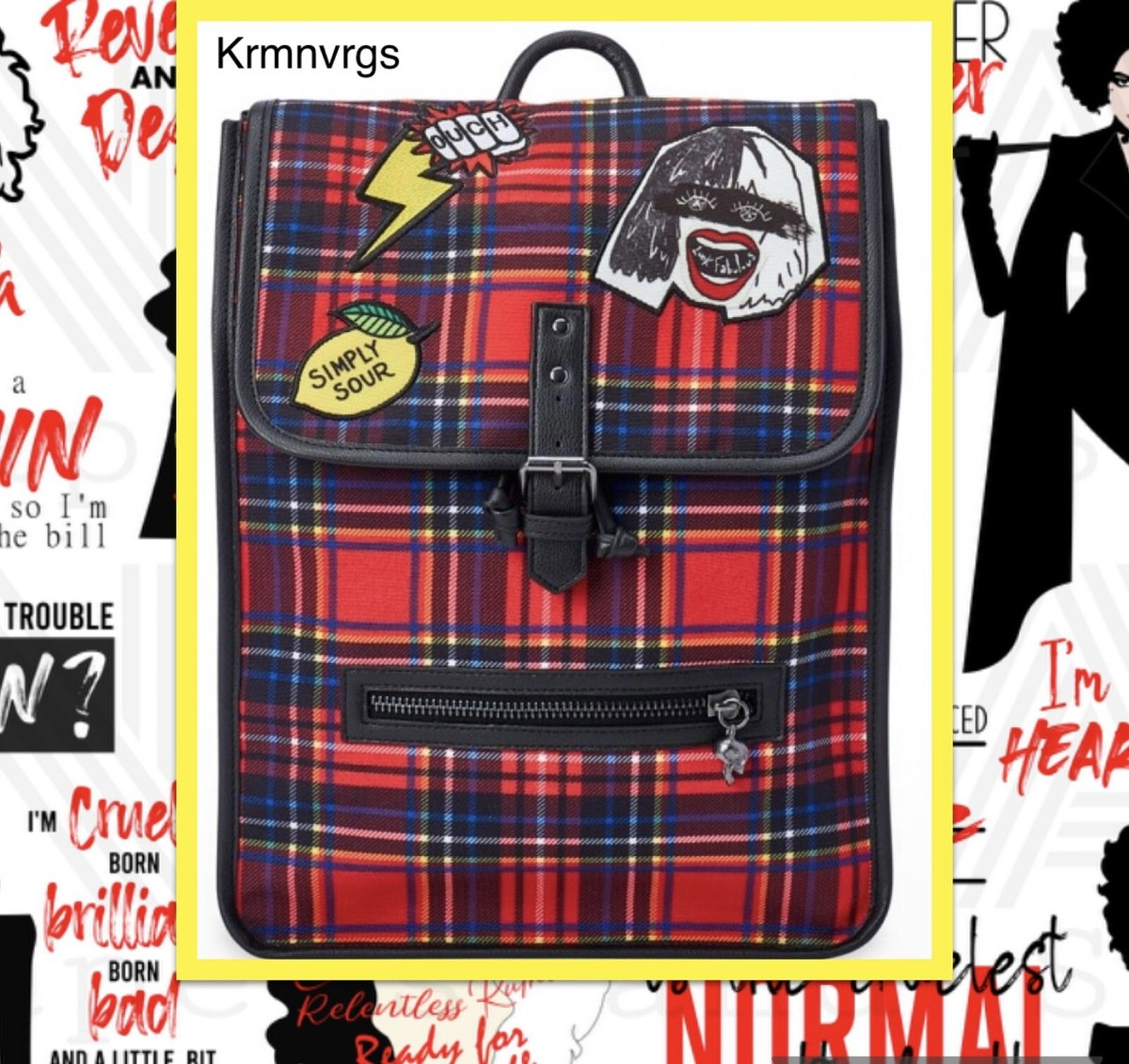 Disney Cruella De Vil Full Size Plaid Backpack w/ Patches  display picture 3