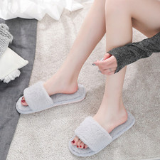 Plush Furry House Slippers Soft Indoor Open Toe Slides Cozy for Women Home Wears