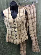 wool Suit XS 34 top 22X28.5 pant tan Brown 2 Piece Pant Suit Vintage 70's plaid