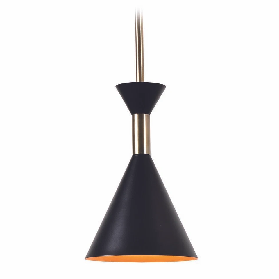 Kenroy Home Arne 1-Light Mini Pendant Matte Black with Antique Brass Finish Foto 2 de 4