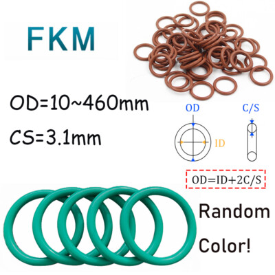 10Pcs Metric O Ring Fluorine Rubber O-ring FKM Seal O-rings OD=10~460mm CS=3.1mm