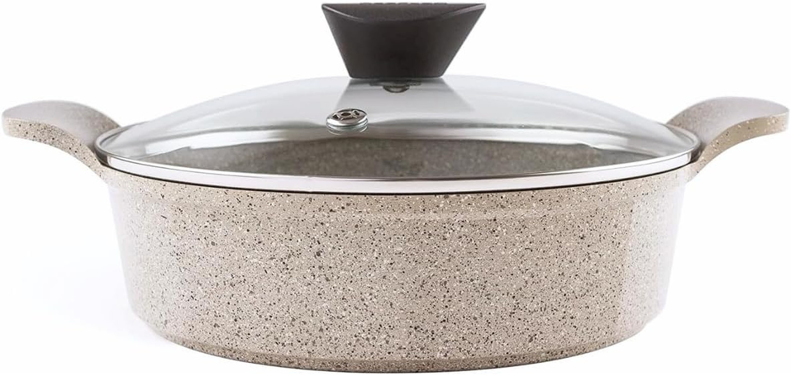 Kitchen Nonstick 2.5QT Low Stock Pot with Glass Lid, Healthy Cooking Casserole,