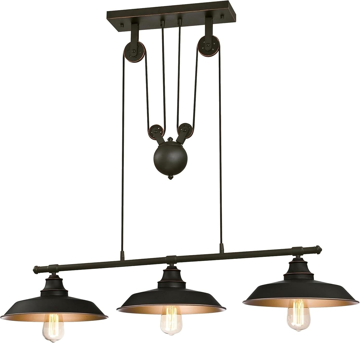 Hill 3-light Indoor Island Pulley Pendant, Oil Rubbed Bronze Finish