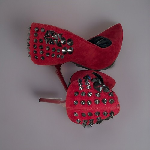 Dollhouse Red Faux Suede Studded Stiletto Heels Size 6M - Picture 7 of 12