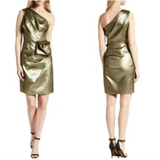 Halston Heritage metallic gold one shoulder formal cocktail dress size 0