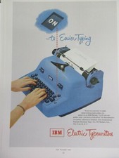 1952 IBM Electric Typewriters Vintage Print Ad Blue IBM On to Easier Typing thumbnail