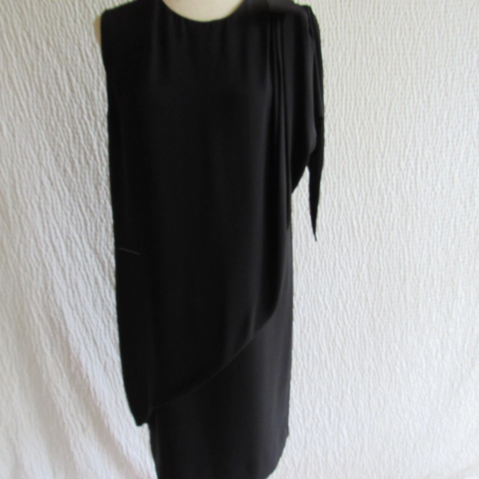 黑色丝绸连衣裙 8 Raoul Anthropologie 分层 Raoul Fr 40 弓垂褶肩 — 第 3/4 张图片