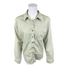 Denim & Co. Comfy Knit Acid Wash Snap-Down Big Shirt Desert Sage X-Large Size
