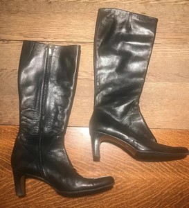 black leather tall boots