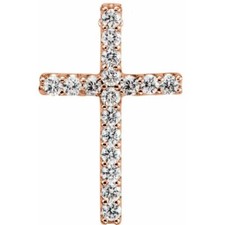 .06 CTW Natural Diamond Petite Cross Pendant In 14K Rose Gold