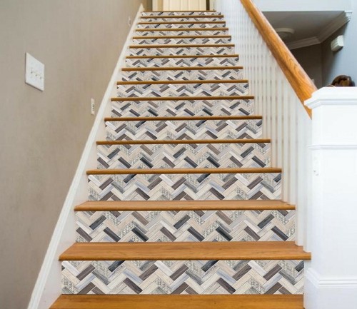 Déco Marche D'escalier 3D Gris Texture 161NA – Papier Peint Adhésif Mural, Fabriqué En Chine