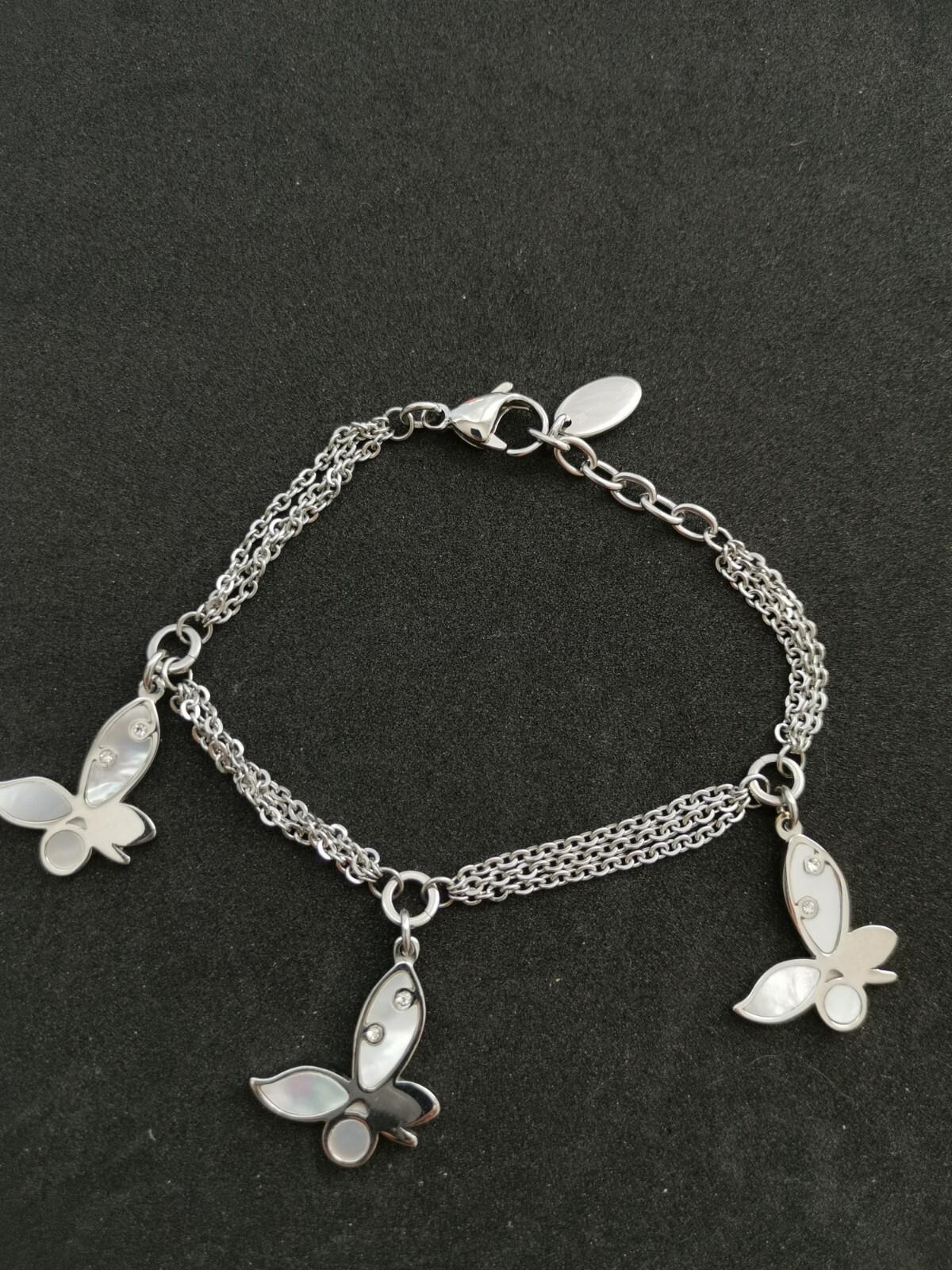 LOTUS Signed Silver MOP Charm Bracelet in Stainless Steel Brand New