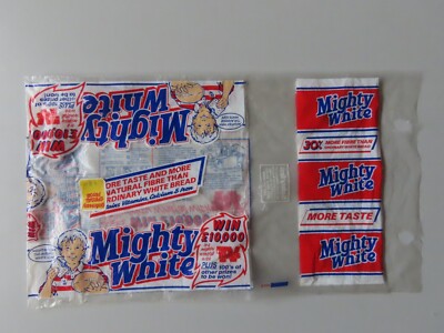 Vintage 1988 Mighty White Bread Bag Packaging, TV Times Offer, Allied Bakeries