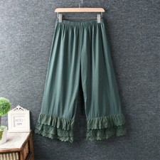 Women Three-layer Lace Trim Wide-leg Pants Bloomers Trousers Loose Sweet Retro