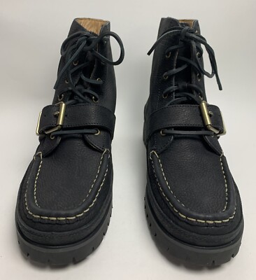 Polo Ralph Lauren Ranger Black Grain Leather BOOTS Buckle Men's US