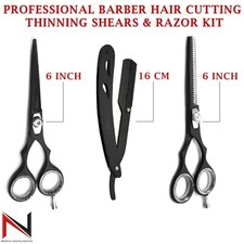 Professional Barber Hair Cutting Thinning Black Scissors Shears  Razor Set