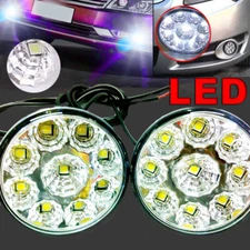 2X 9 LED Round Bright White Car DRL Daytime Running Lights Fog Lamps Arc Mount