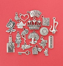 Alice in Wonderland Charm Collection Antique Silver Tone 19 Charms - COL049