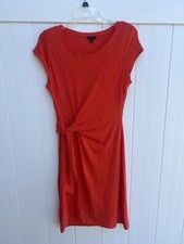 Talbots Dress Women Short Sleeve Sheath Solid Orange Tie Knot Front Sz Small