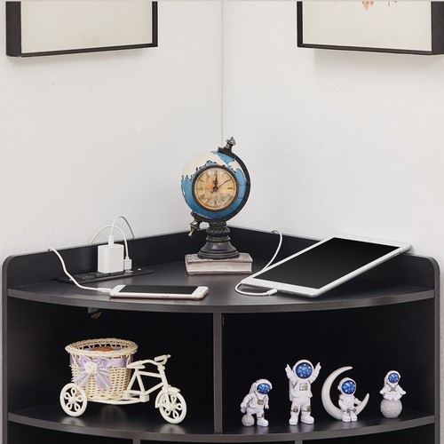 3-Tier Storage Corner Cabinet w/ Charing Station Triangle Wooden Storage Cabinet - Picture 17 of 38