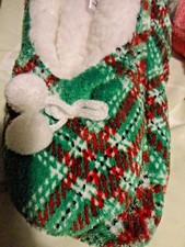 MERRY BRITE LADY SHERPA SLIPPERS SOAKS GREEN INSIDE WHITE SIZE S/M 6-8