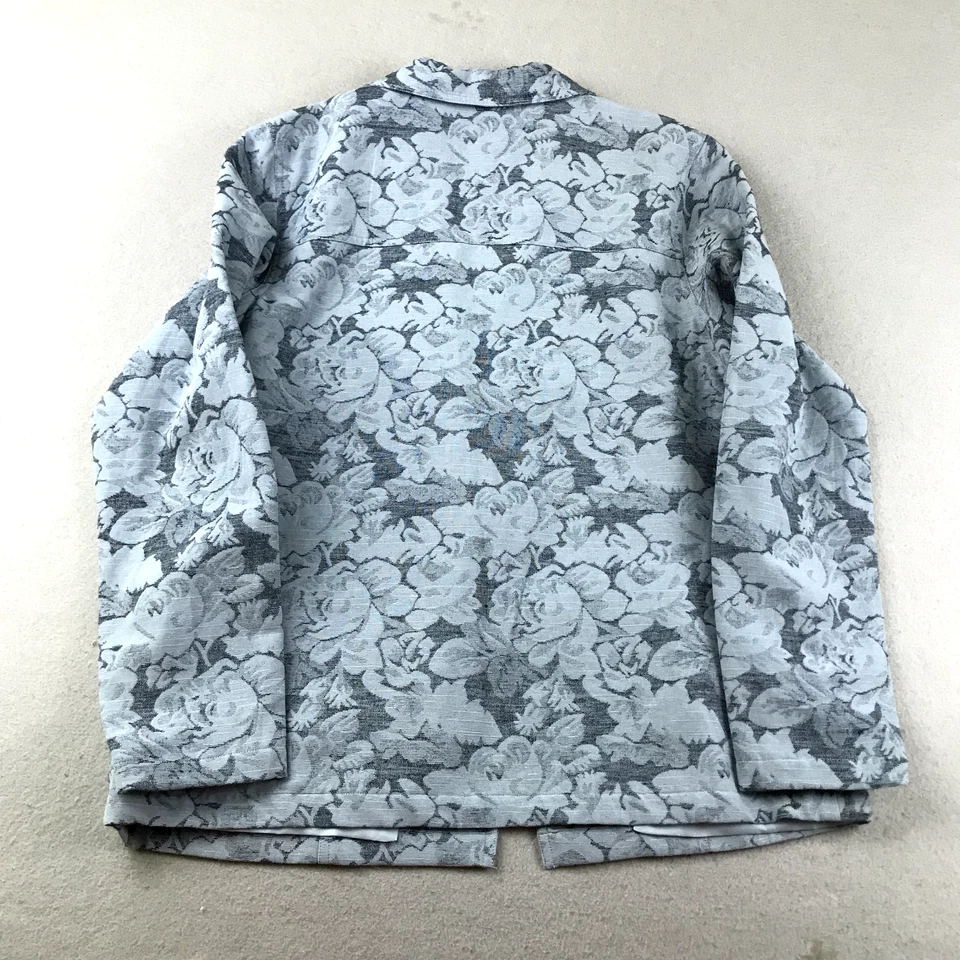 Dialogue 夹克女式 16 蓝色花卉提花亚麻混纺衬里西装外套全新带标签 — 第 4/4 张图片
