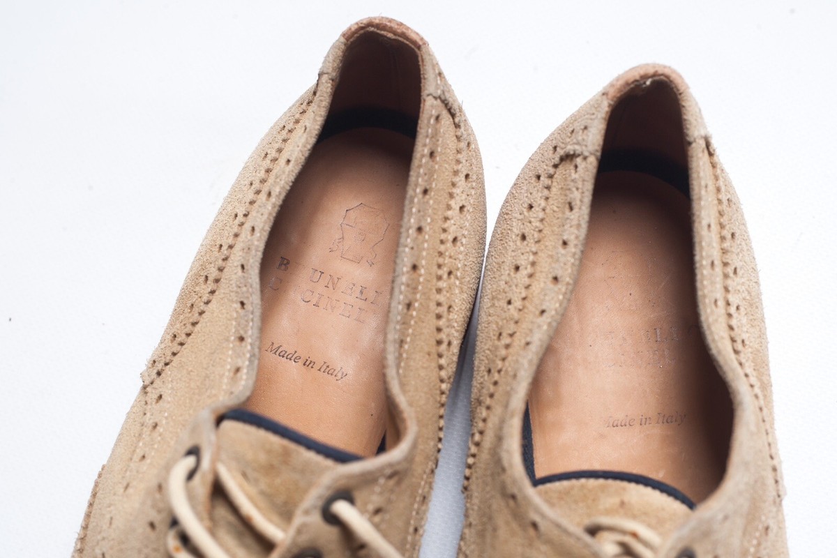 VGUC Brunello Cucinelli Leather Suede Wingtip Crepe Made in Italy EU 44 US 11 D Brunello Cucinelli - Brown Suede Wingtip Broque Derby Shoe main image 2