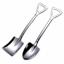 Novelty Shovel Coffee Spoon for Dessert Ice Cream Tea Shiny Stainless Steel 2pcs