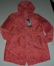 NWT Joules Golightly Red/Cream STARFISH Packable Waterproof Rain Jacket US 2