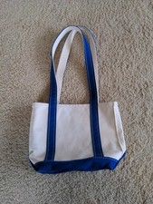 Vintage LL Bean Royal Blue Trim Boat Tote Canvas Bag Long Handles