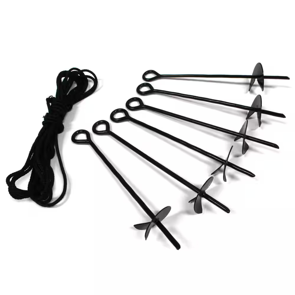 6-Piece Ground Anchor Kit,15 In. Steel Powder Coated, Auger Style W/60 Feet of R
