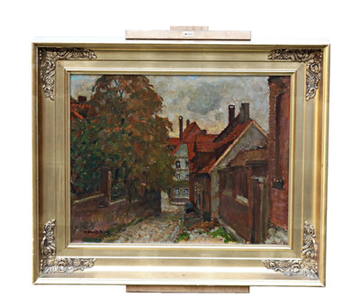 Carl Schmitz-Pleis  - Öl auf Leinwand signiert - Stadtansicht Gemälde Rahmen