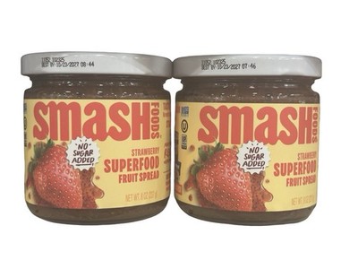 Smash Foods Strawberry Superfood Fruit Spread No Sugar Added 8oz 2 Jars Keto
