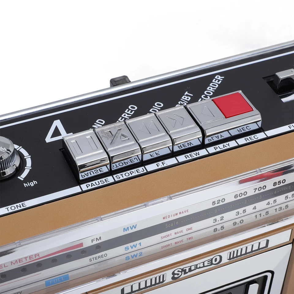 Kassettenspieler Boombox AM/FM/SW Radio Recorder Gold 100-240V EU - Bild 4 von 4
