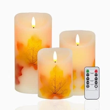 Flameless LED Candles with Remote, Set of 3 Flickering Flameless Candles Batt...