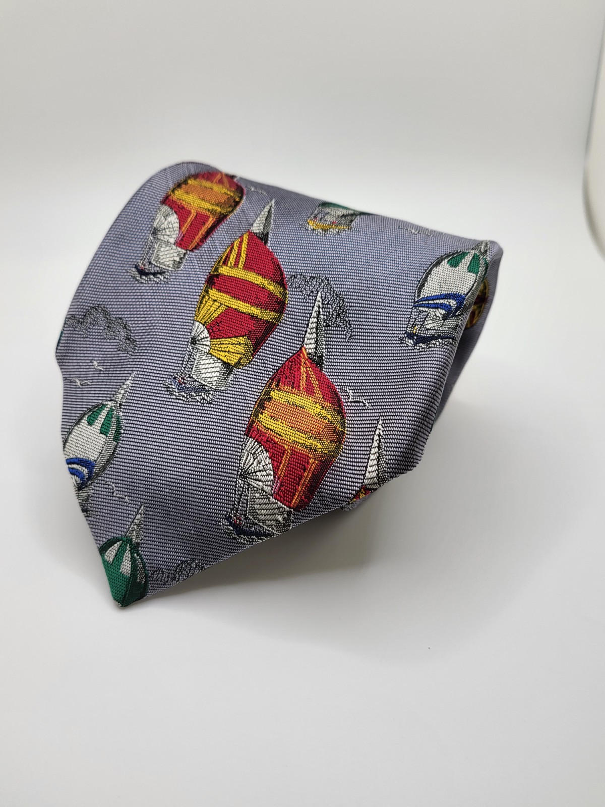 Robert Talbott BOC Silver Gray Sailing Boats Men’… - image 1