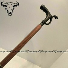 Antique Snake Cobra Brass Handle Wood Walking Stick Cane Vintage Style Solid
