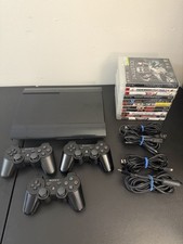 PS3 Super Slim 500GB Console w/ 3 OEM Controllers  Cables  11 Games