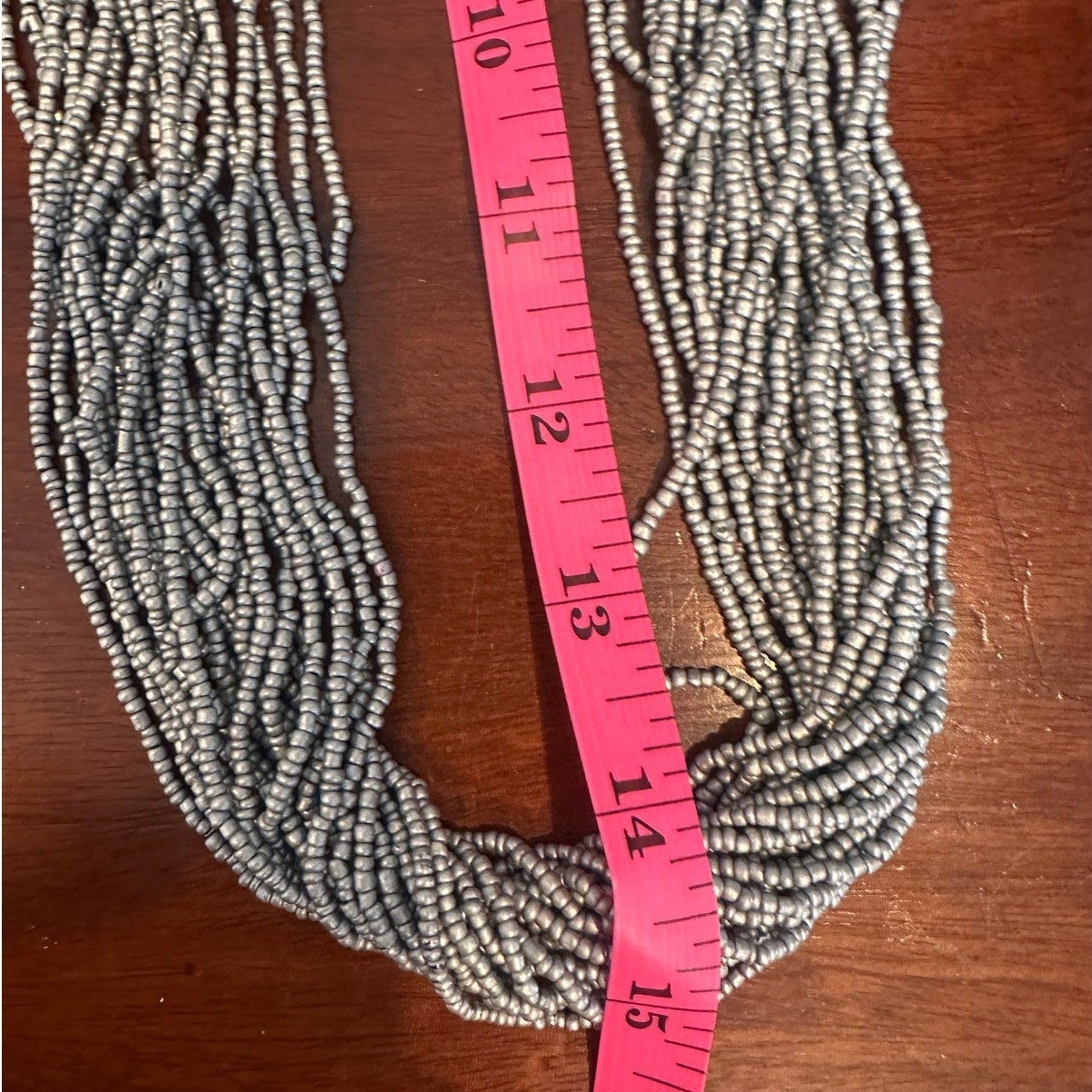 Gray Multi Strand Beaded Necklace Statement Grey … - image 4